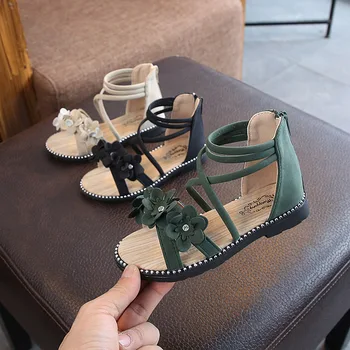 

Girls Sandals 2020 New Summer Children's Flat Shoes Korean Fashion Soft Bottom Kids Princess Shoes Flowers Gladiator Footwear