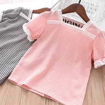 

2020 Spring and Summer Lace Plaid Girls Shirt Children's Clothing Wholesale