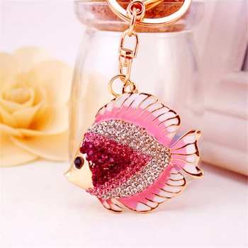

2020 New Fashion Key Ring Animal Crystal Keychain Bag & Car Cute Colorful Tropical Fish Keyring Key Chain Car Accessory