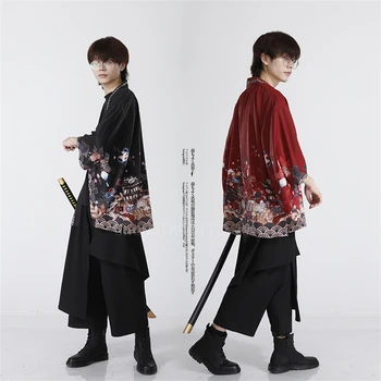 

Summer Asian Japanese Traditional Kimono Women Men Streetwear Harajuku Flower Print Sakura Warrior Haori Cardigan Jacket Costume