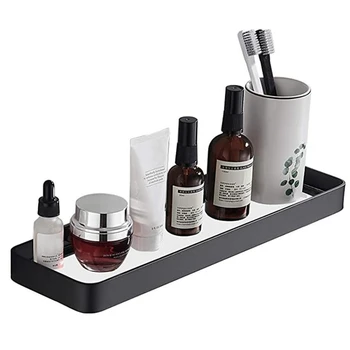 

15.7 Inch Bathroom Tempered Glass Shower Shelf,Wall Mounted Aluminum Bath Basket Organizer,Kitchen Rectangular Vanity