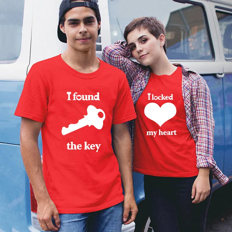 Футболка с надписью «I Locked My Heart I Found The Key», летние топы для влюбленных, забавные повседневные футболки для мужчин и женщин, подходящая одежда на каждый день