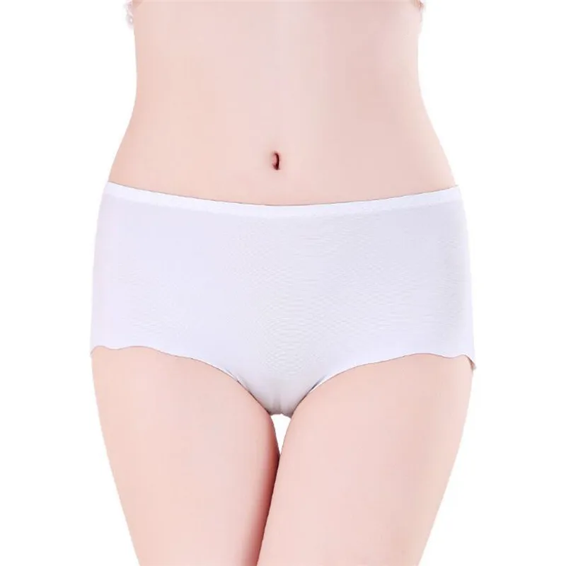 White Briefs S-4XL, женские шелковые бесшовные трусы, сексуальные, женские, простые, высокая талия, высокая эластичность, трусы, нижнее белье для женщин, большие размеры - Цвет: White Briefs