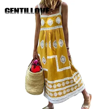 

2020 Summer Casual Women Loose Dresses Floral Printed Vintage Short Sleeve Long Dress Plus Size Holiday Sundress Beach Dress