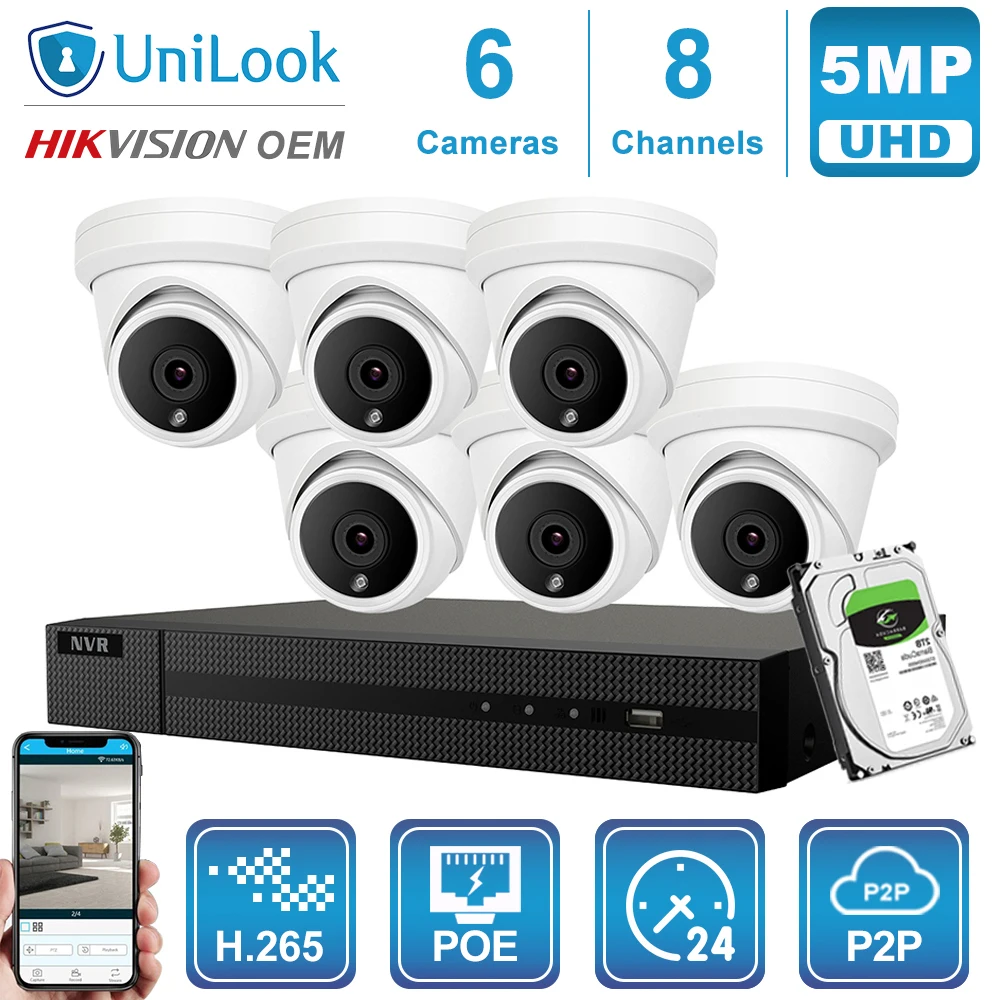 6 Dome Cams Kit Hikvision OEM 8CH 4 к NVR 5MP пуля/Купол POE IP Камера 4/6/8 шт. наружного наблюдения ONVIF, H.265 CCTV NVR Наборы с 1/2/4 ТБ HDD - Цвет: 6 Dome Cams Kit