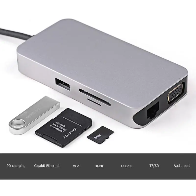 Cabledeconn D0405 10 в 1 4K HDMI 1080P VGA RJ45 3 USB3.0 USB3.1 аудиоконцентратор поддержка прямой доставки