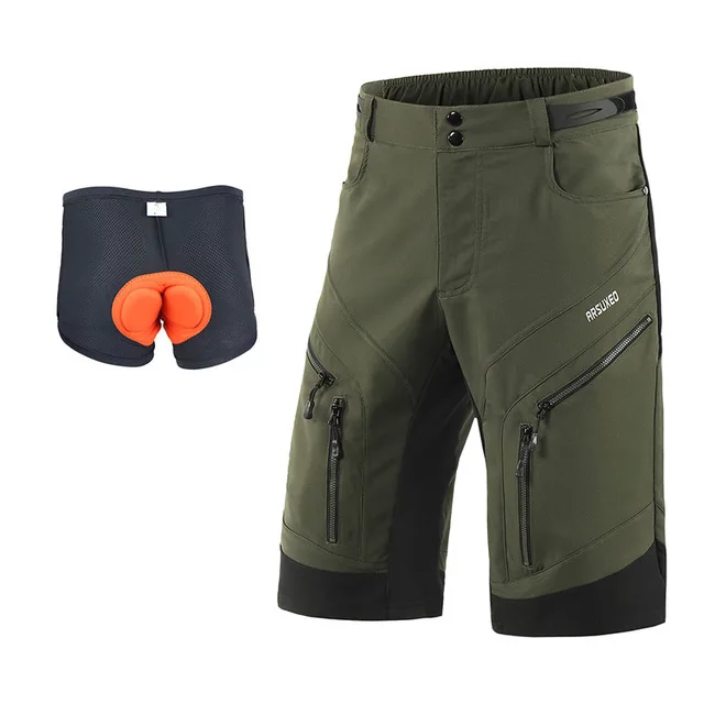 green with pad ARSUXEO DH велосипед для скоростного спуска шорты свободные спортивные для спорта на открытом воздухе, для велоспорта Мужской горный велосипед велосипедные шорты для езды на велосипеде - Цвет: green with pad
