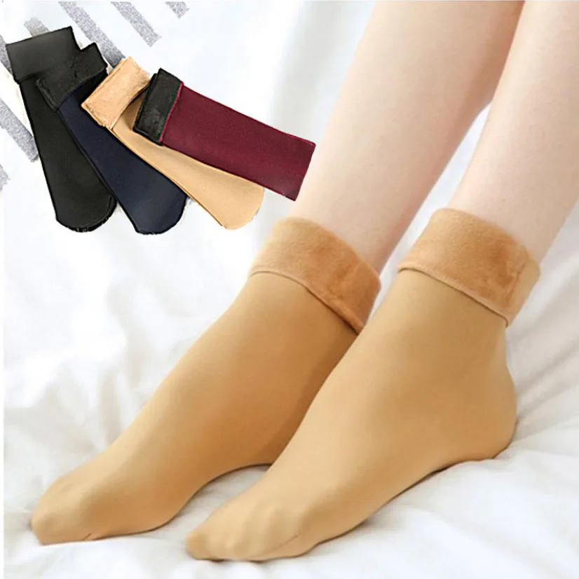 

Warm Women's Thicken Snow Sock Autumn Winter Plus Velvet Men Female Casual Thermal Solid Mid-Length Floor Socks