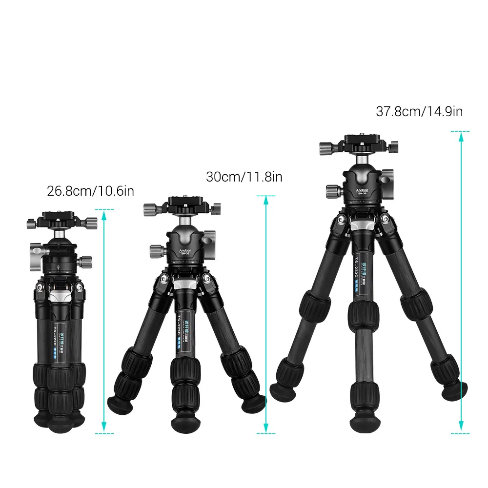 Andoer Portable camera tripod mini Travel tripod 3-Section Adjustable Height with Panoramic Ball Head Ballhead Carry Bag