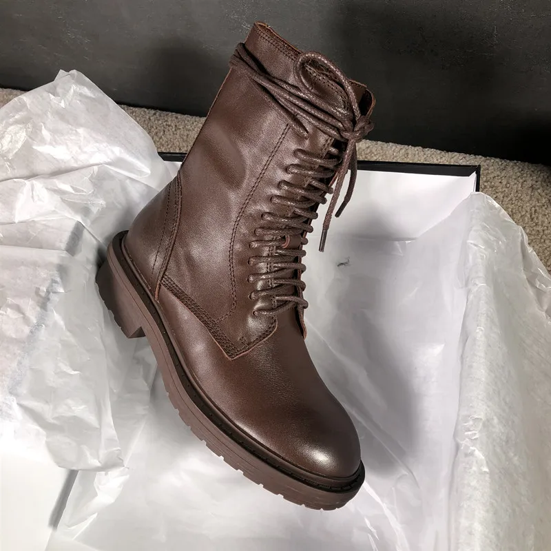 Женские зимние ботинки в байкерском стиле; Botas Mujer; кожаные ботинки; Bota Feminina; уличный стиль; модные ботинки до середины икры; Botines Mujer; zapatos De Mujer