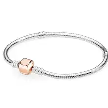 925 пробы, серебряная, розовая, золотая цепочка-змейка, баррель, застежка, пан, браслет, подходит для женщин, бусина, шарм, сделай сам, ювелирное изделие