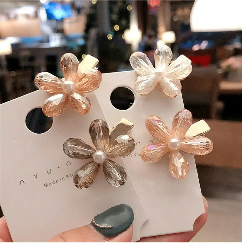 

2Pcs Handmade Crystal Beads Flower Hair Clips for Women Girls Hair Accessories Crystal Hairpin Barrette Hair Clip Jewelry Gifts