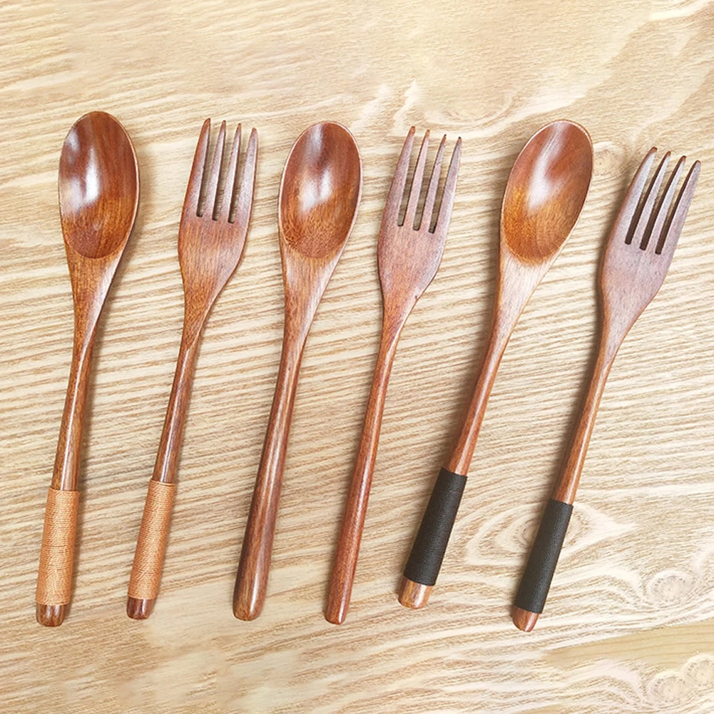 Wooden Flatware Bamboo Utensils SetReusable Eco Friendly Portable Cutlery Tableware Travel Supplies Camping Accessories