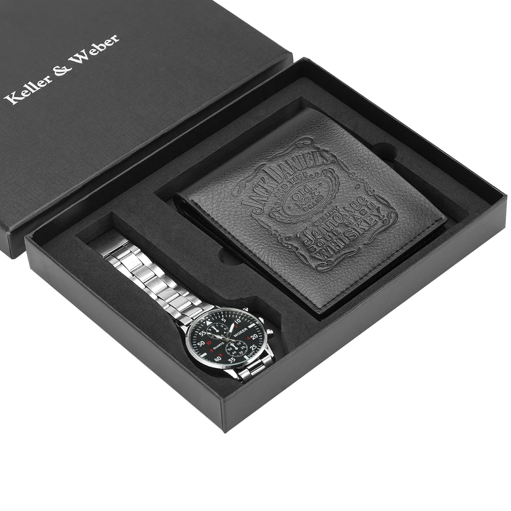 

Mens Watches Top Brand Luxury Business Men's Quartz Watch Stainless Steel Watch Band Soft Genuine Wallet Xams Gift Set For Male