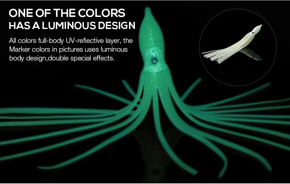 TREHOOK 5pcsLot 15cm Luminous Squid Skirts Soft Lure Big Octopus Sea Fishing Lures Wobblers Silicone Bait For Fishing Jig Head 013