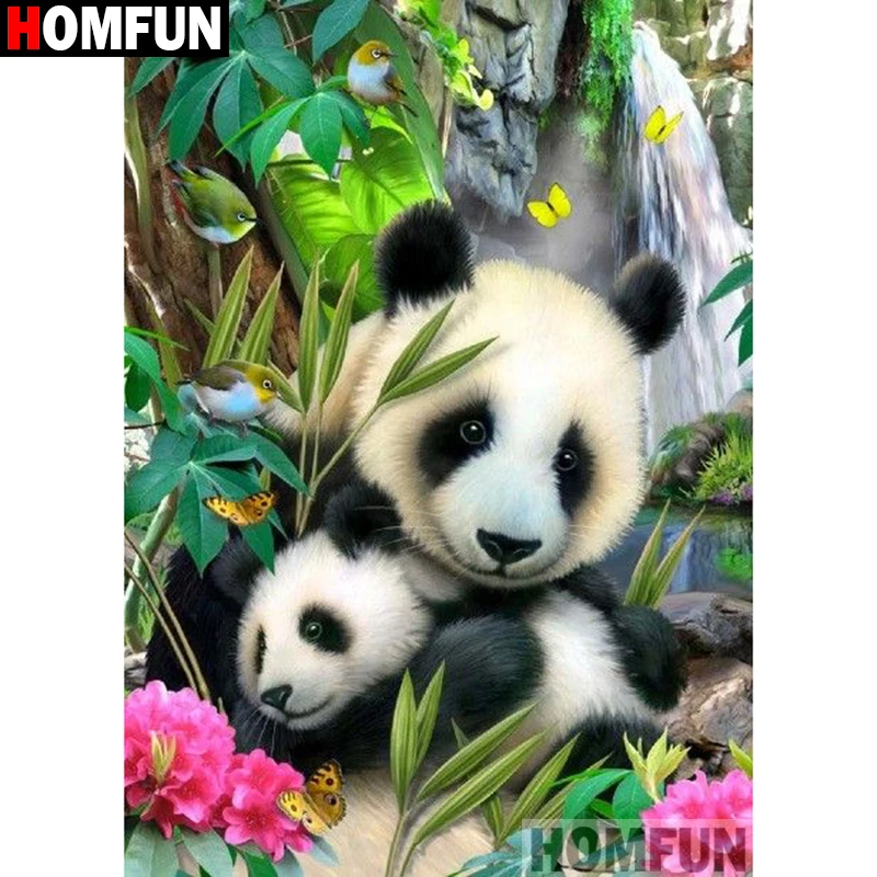 

HOMFUN Full Diamond "Flower panda" DIY 5D Diamond Painting Cross Stitch Home Decor Picture Of Rhinestone Handmade A27300