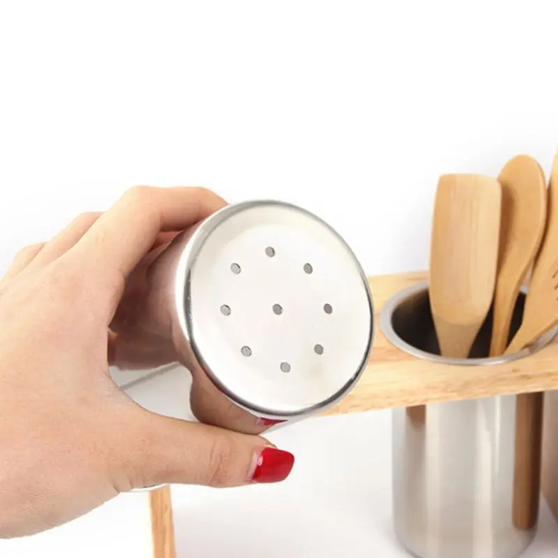 Столовые приборы Caddy с деревянной основой из нержавеющей стали держатель