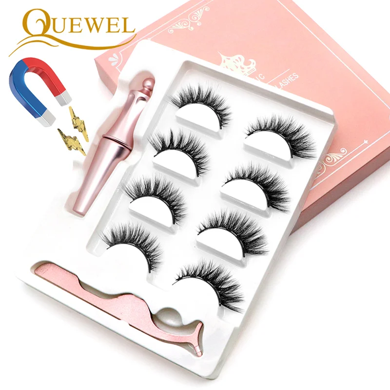 Quewel magnético cílios eyeliner conjunto 25mm cílios postiços & delineador magnético pinças 4 pares/caixa conveniente kit de maquiagem longa|Cílios postiços| - AliExpress