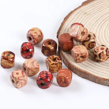 

100 PCs/bag 10MM Square Pattern Wooden Beads Vintage Painted African Hair Rings Reggae Braided Dreadlock Accessories