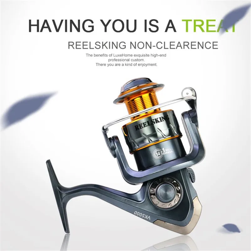 

REELSKING 2500 3000 4000 5000 6000 7000 Series Fishing Reel Carved Metal Spool One-way Clutch 5.5:1 EVA Ball Grip Spinning Reel
