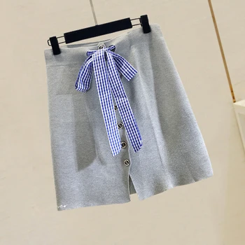 

Summer A-line Skirt Women 2020 New Summer Rose Contrast Plaid Side Strap High Waist Knitted Skirt Autumn Female Skirts Nancylim