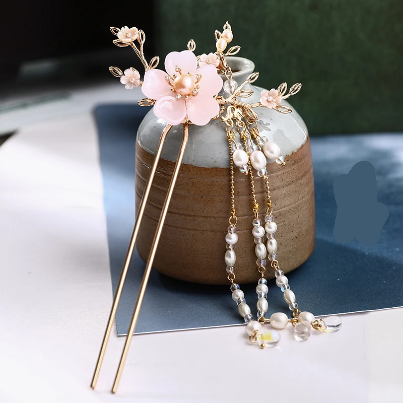 Креативная кисточка Kanzashi, аксессуар для волос для косплея, Hanfu, реквизит для женщин, ювелирные изделия, коллекционные розовые/белые ювелирные изделия, 1 шт
