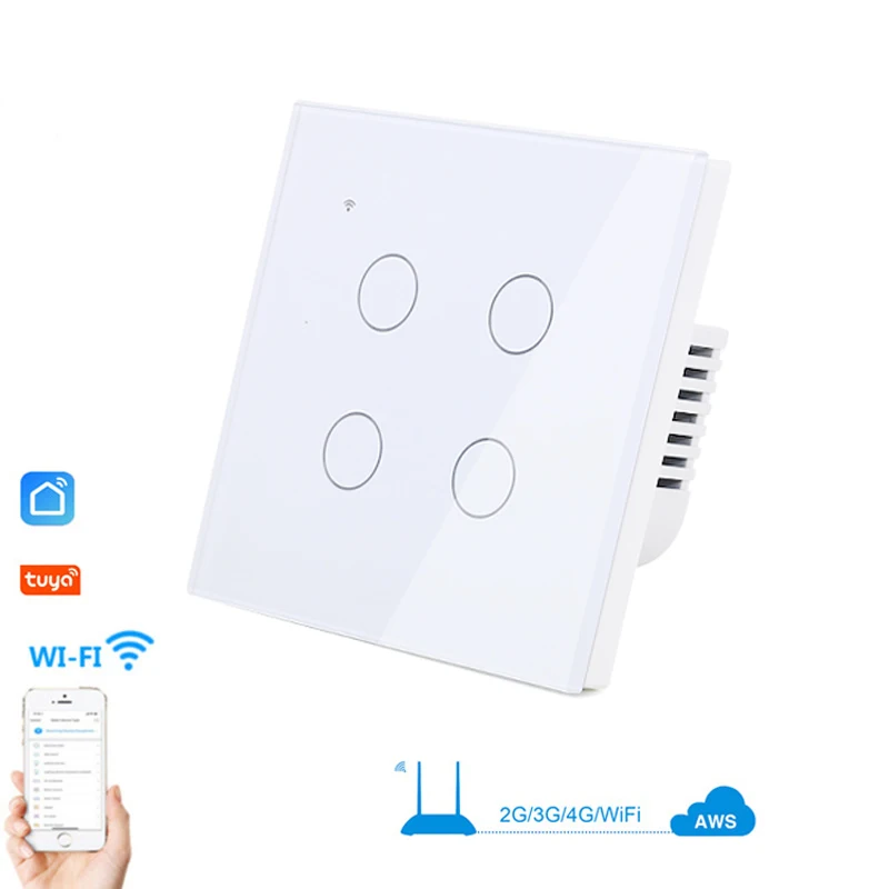 

UK/EU Standard Tuya APP Control Light Switch,1/2/3/4 Gang Wifi Smart Wall Touch Switch Work With Alexa Google Home