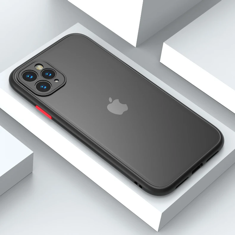 Роскошный противоударный чехол для iPhone 11 Pro Max чехол s с защитой объектива камеры Прозрачный матовый чехол для iPhone 11 чехол - Цвет: Black