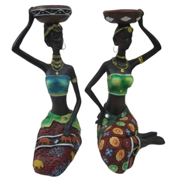 

HHO-1Pair Home Decoration African Women Resin Statue Candlestick Craft Statue Dinner Wedding Gift Home Decor Sculpture Gift