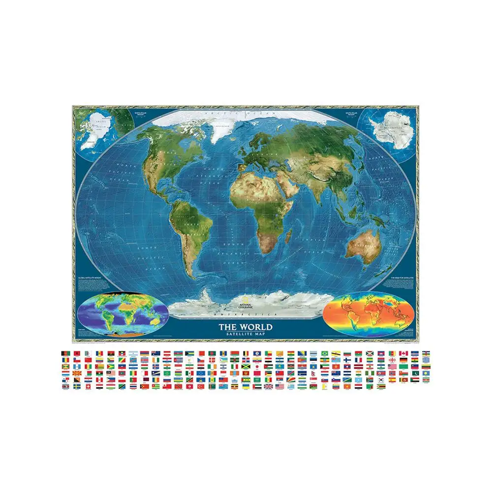 

Non Woven World Map Decorative Map 90x90cm Global Satellite Mosaic Map