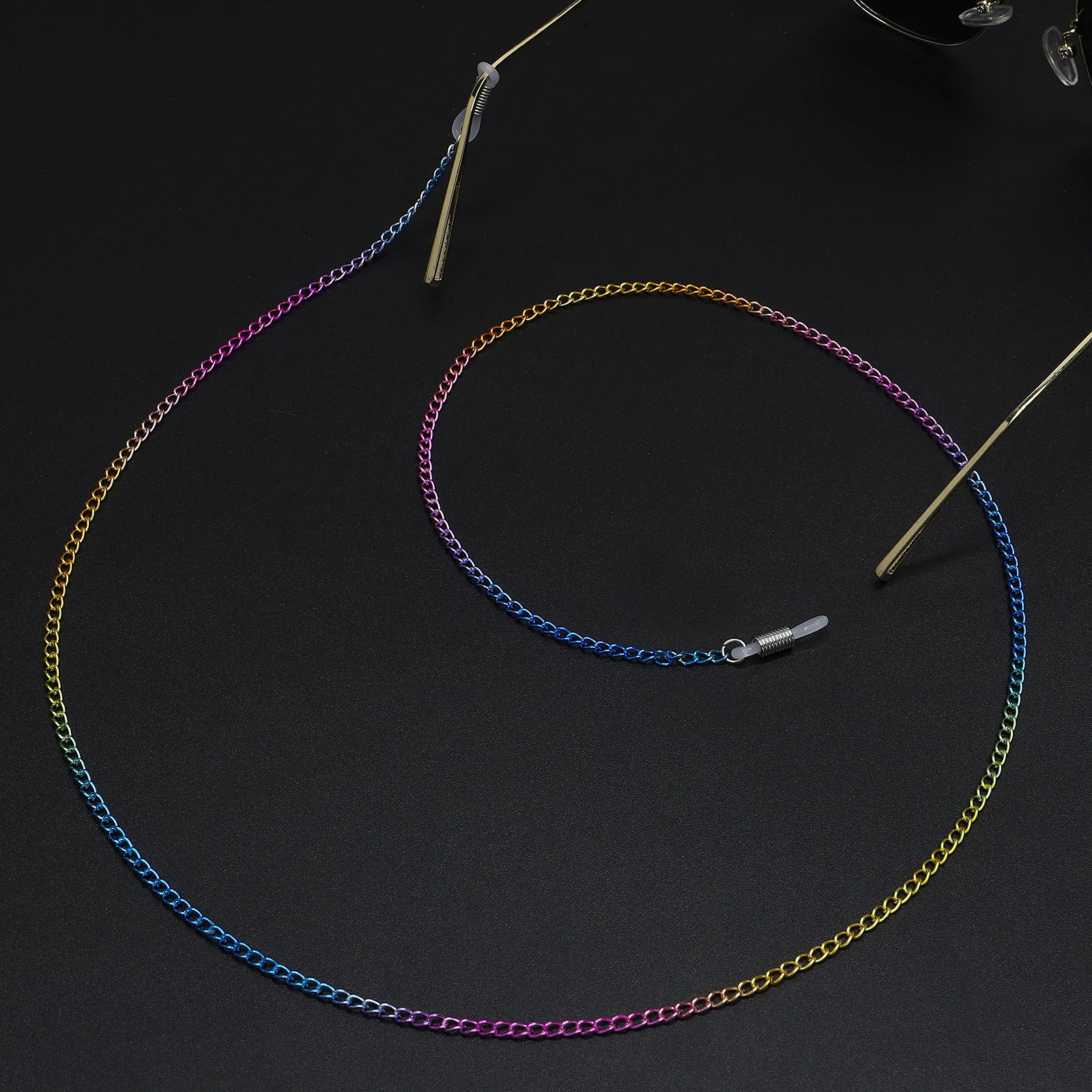 Противоскользящий популярный металлический шнур для очков поддерживает цвет радуги, не выцветает, крутая цепочка для очков