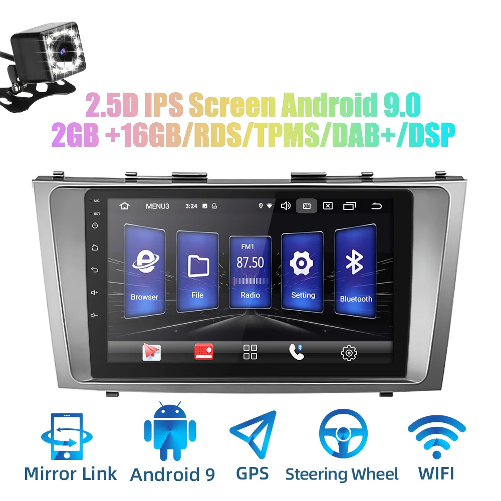 2din Android 9,0 Ouad Core PX6 Автомагнитола стерео для Toyota Camry 2006-2011 gps Navi Аудио Видео плеер Wifi BT HDMI DAB - Цвет: Android 9.0 CAM