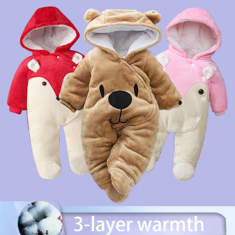Baby girl clothes cartoon bear jumpsuit newborn baby boy clothes thickened baby jumpsuit cute newborn winter clothing