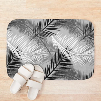 

Leaf Print, Gray, Black and White Bath Mat Bathroom Bath Mat Set Mirrofiber Cartoon Bath Rug Set