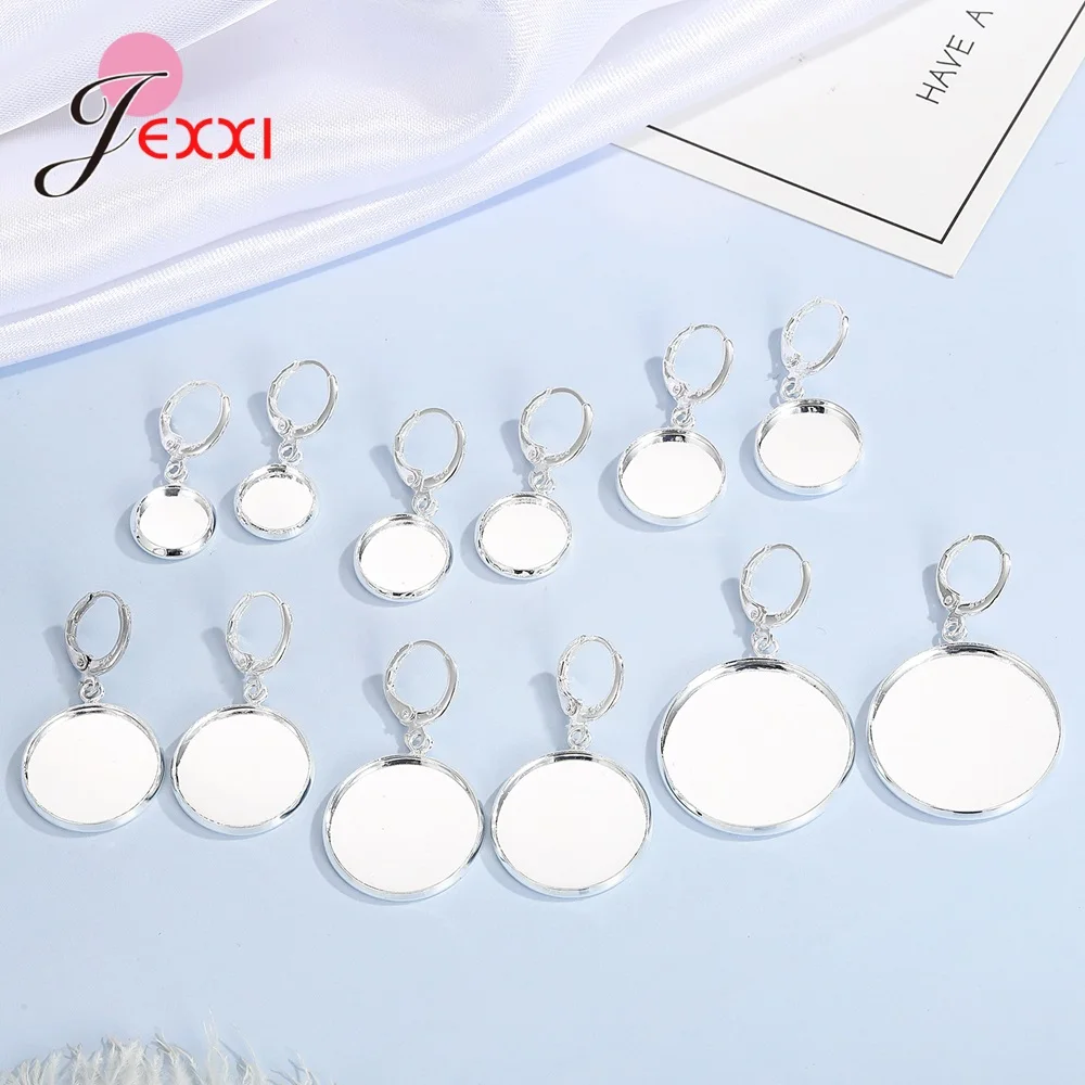 

10/12/14/18/20/25mm Round Cabochon Cameo Tray Settings Earring Blank Base Supplies for Jewelry DIY Hoop Earrings 10pairs/Lot