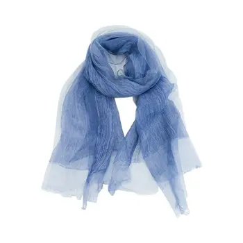 

Womens Summer Double Layer Lightweight Scarf Sheer Solid Color Fringe Large Shawl Vintage Literary Crinkled Sunscreen Head Wrap