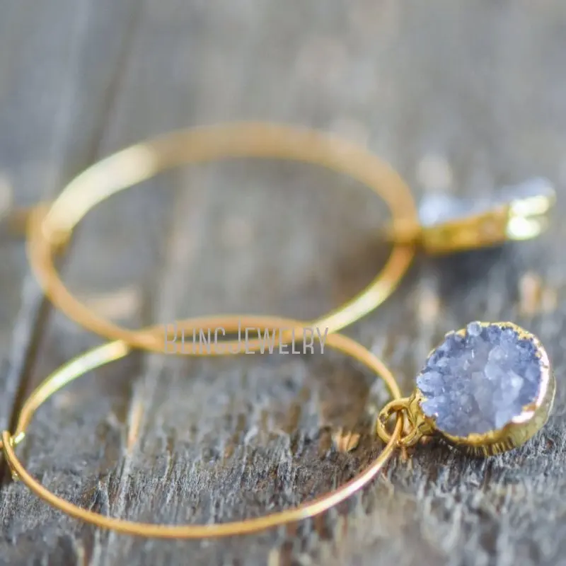 Druzy Hoop Earrings Dainty Delicate  Gift For Her Small Post    ER33955