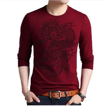 

2019 Men's Dragon Printing T Shirt Men Long Sleeve O-neck Breathable Casual Men's T-shirt Chinese Culture Clothes
