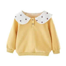 Толстовки для маленьких девочек; осенне-зимняя одежда для детей; повседневные Бархатные Топы с длинными рукавами и отворотами; детская футболка; одежда