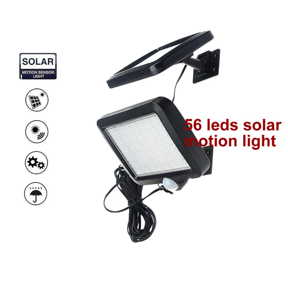 

56 leds solar light split mounting pIR motion sensor led indoor lamp waterproof ip65 for street wall garden patio deck fence new