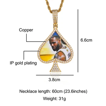 

Hip Hop Personality Custom Picture Memory Medallions Spades Shape Necklaces & Pendants For Men Women Jewelry With Solid Back