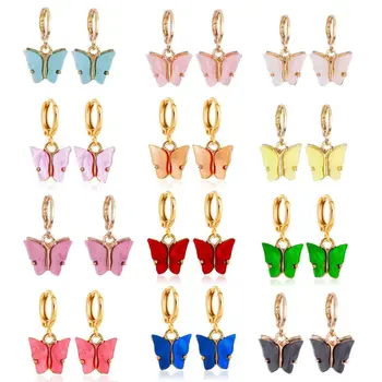 

12 Colors Butterfly Drop Earrings Tiny Dainty Mini Butterfly Hoop Earrings Set Jewelry for Women Girls