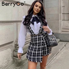 BerryGo, трапециевидная, твидовая, клетчатая, Женская юбка, Осень-зима, повседневная, для девушек, короткая, для вечеринки, юбка на тонких бретелях, женские Мини-комбинезоны, юбка