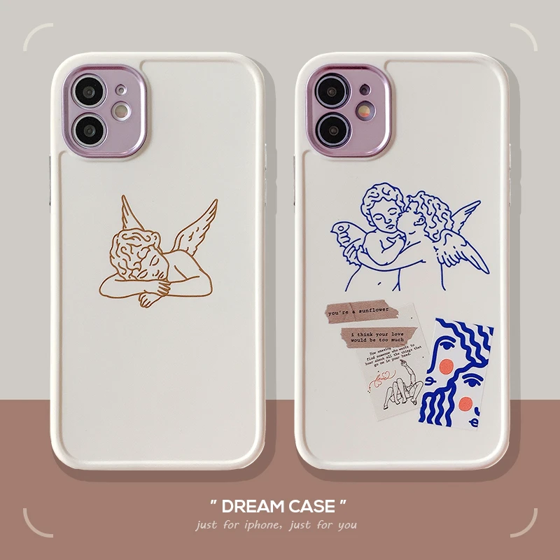 Cute Little Eros In Roman Mythology Cupid Plating Lens Soft Silicone Case For Iphone 12 Mini 11 Pro X XS XR Max 7 8 Plus Cover
