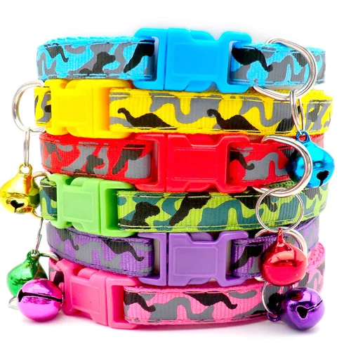 Wholesale 24Pcs With Bell Collars Delicate Safety Casual  Dog Collar Neck Strap Fashion Adjustable Camo Bell Pet Dog Collar 