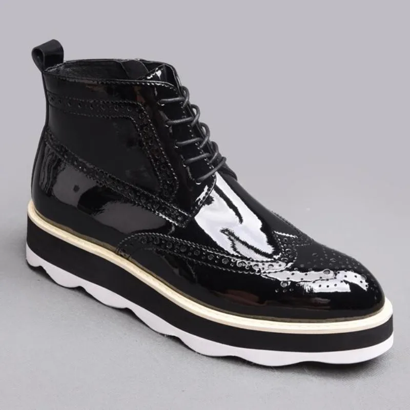 Модная мужская обувь из лакированной кожи с острым носком Полуботинки