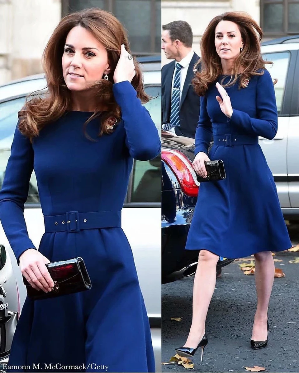 Элегантное платье с поясом Kate Middleton, с длинным рукавом, тонкое, темпераментное, голубое, для банкета, весна, новинка, для женщин, высокое качество, дизайнерское