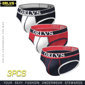 

ORLVS 3PC/LOT Brand Mesh Sexy Gay Briefs Men Underwear Breathable Nylon Male Panties Quick Dry Men Briefs Comfortable Underpants