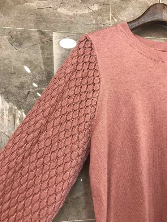 Осень и зима женский круглый вырез дикий полый рукав вязаный Топ 911