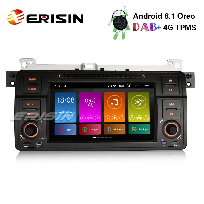Top Erisin ES2846B 1 Din 7 inch Car DVD Player Android 8.1 Car Stereo GPS Satnav DAB+ 4G for BMW E46 0